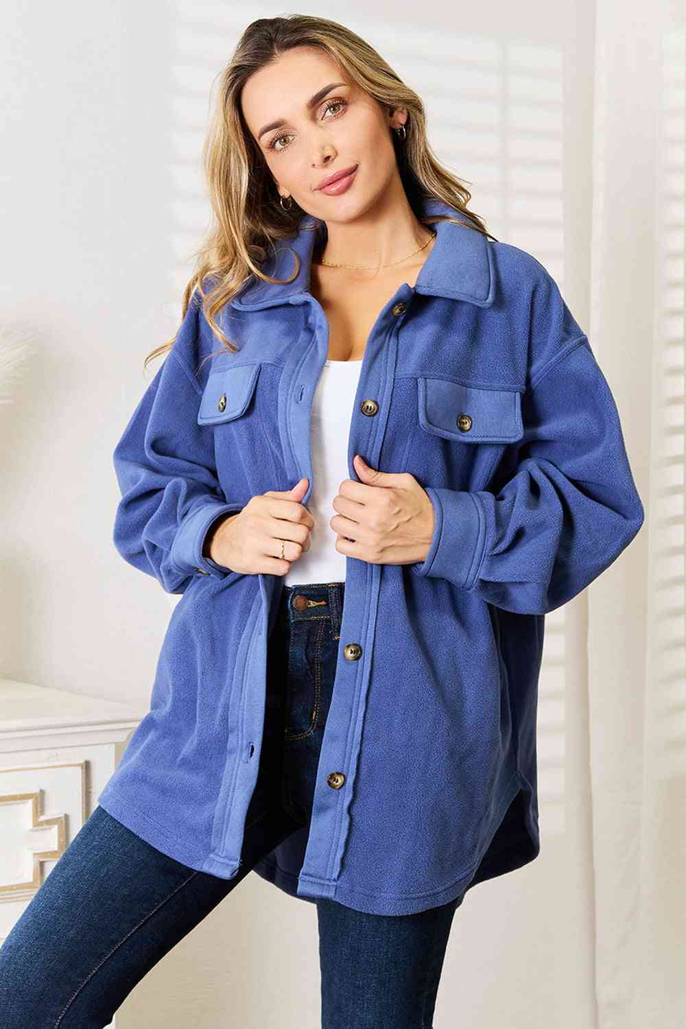 Heimish Cozy Girl Full Size Button Down Shacket - nailedmoms