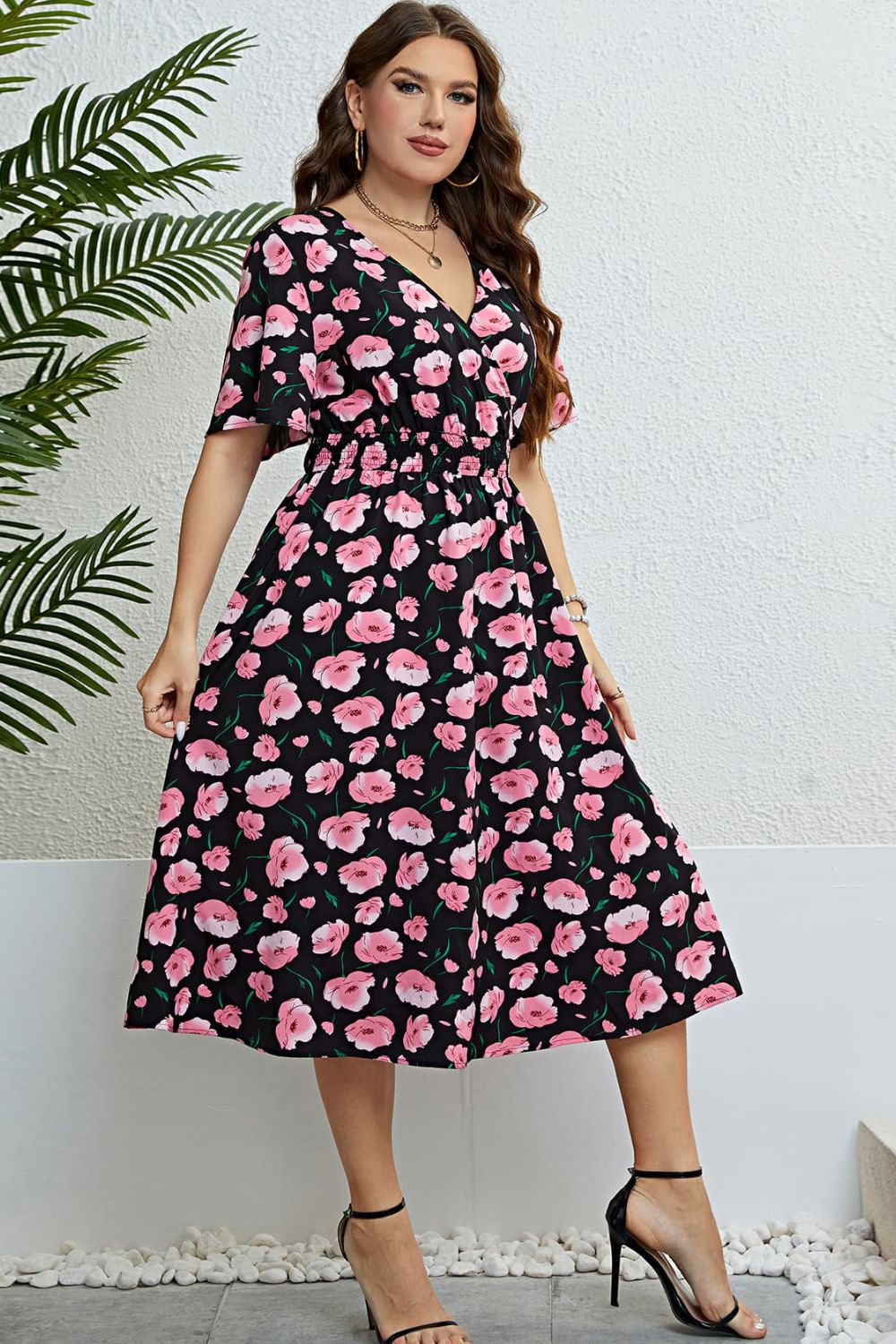 Floral Surplice Midi Dress - nailedmoms