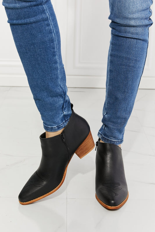 MMShoes Trust Yourself Embroidered Crossover Cowboy Bootie in Black - nailedmoms