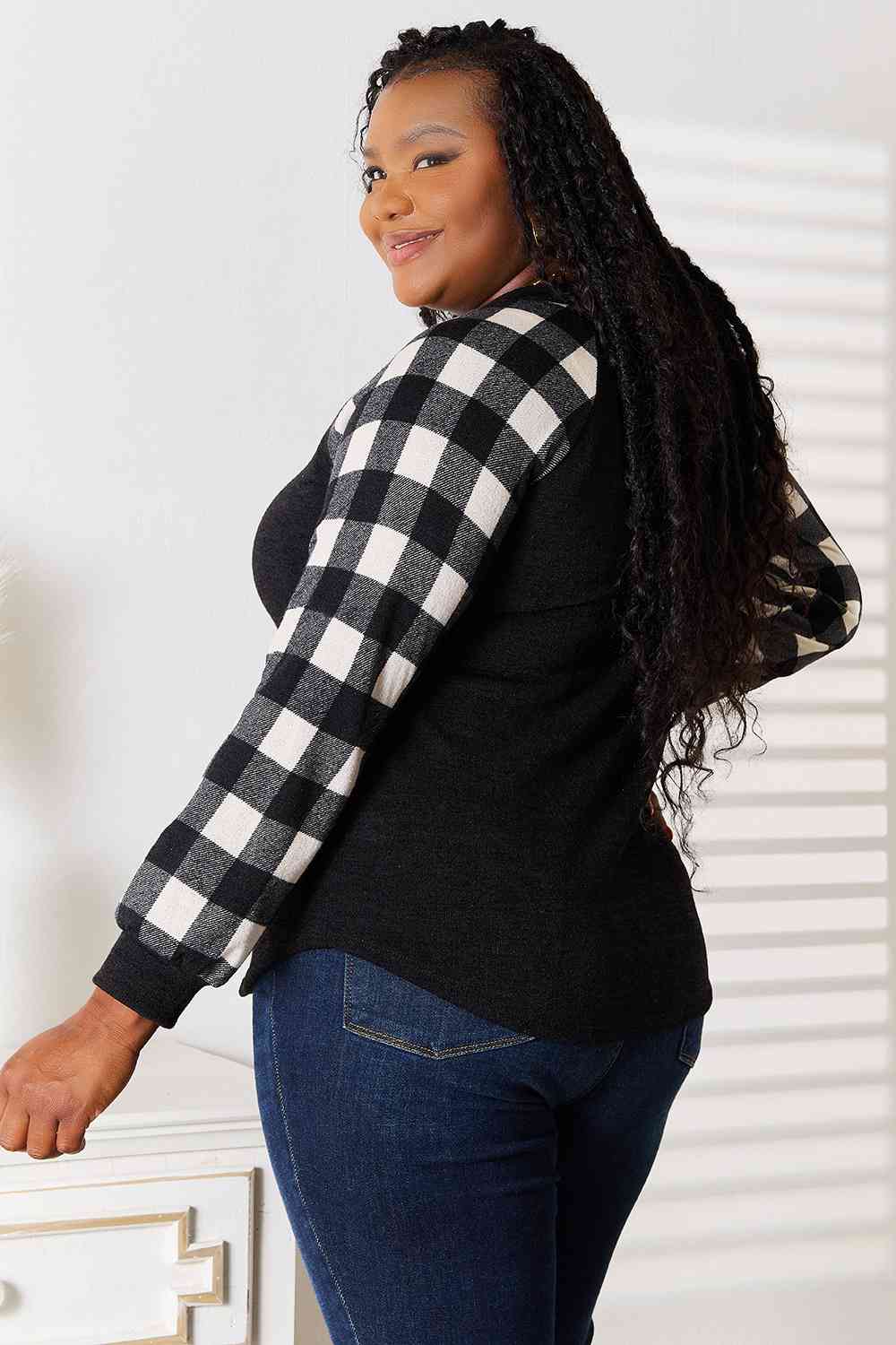 Heimish Full Size Sequin Reindeer Graphic Plaid Top - nailedmoms