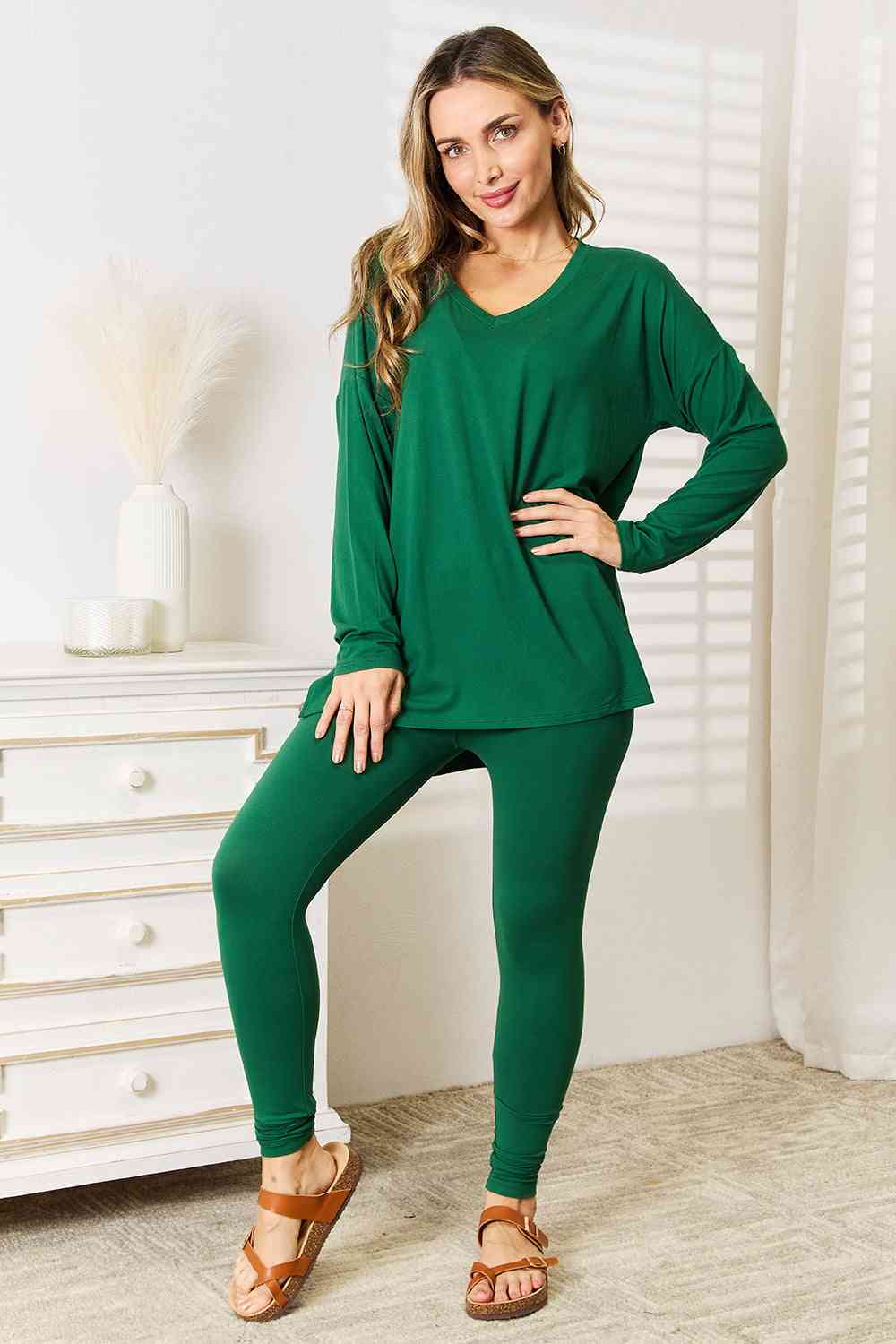 Zenana Lazy Days Full Size Long Sleeve Top and Leggings Set - nailedmoms