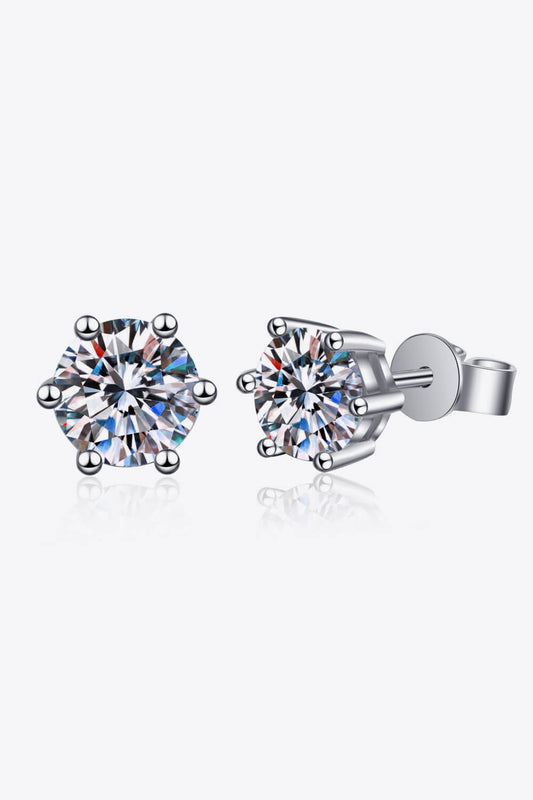 925 Sterling Silver 6-Prong 2 Carat Moissanite Stud Earrings - nailedmoms