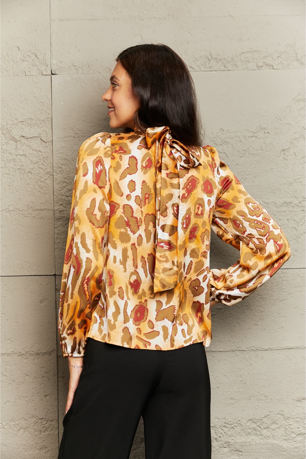 Printed Mock Neck Long Sleeve Blouse - nailedmoms