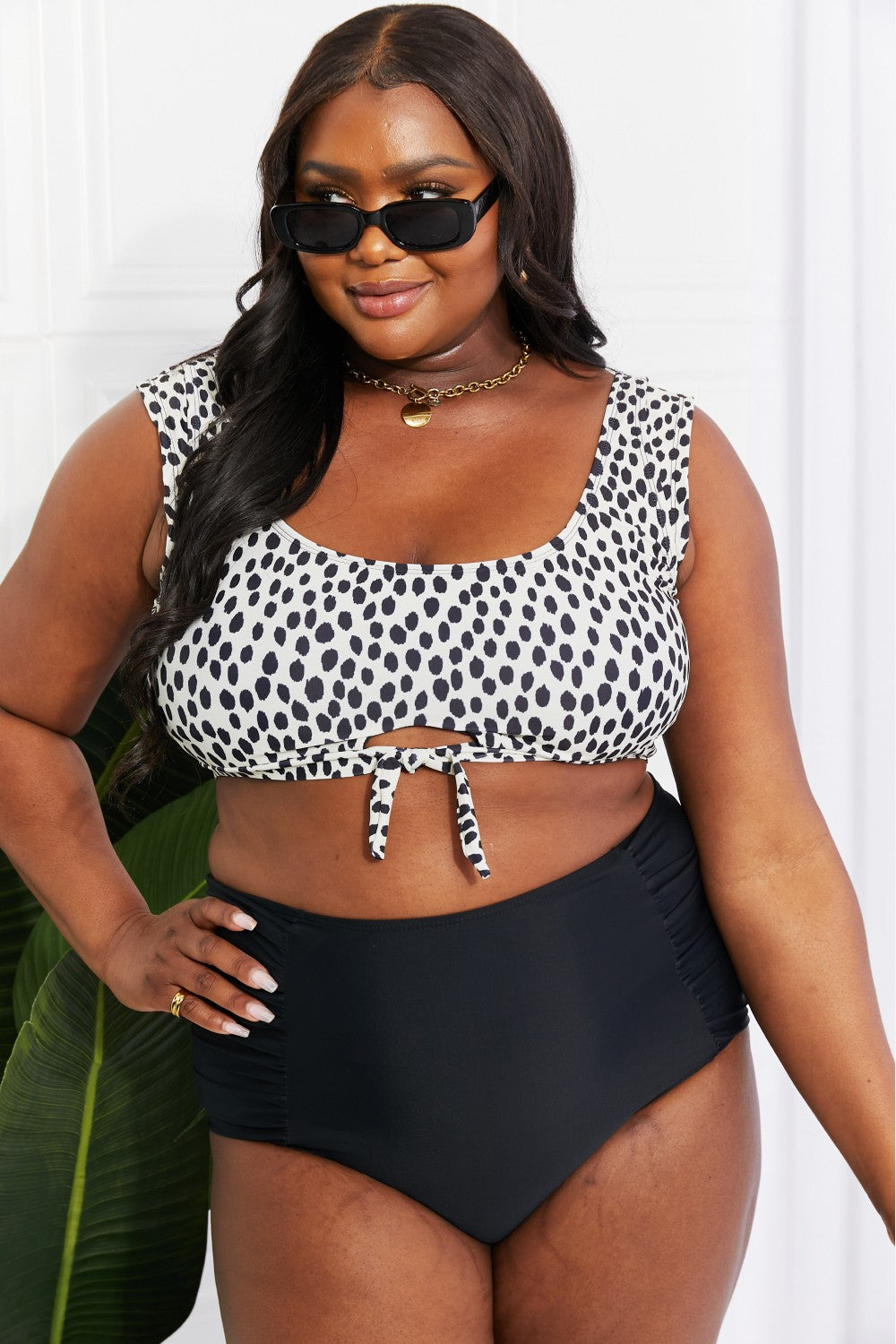 Marina West Swim Sanibel Crop Swim Top and Ruched Bottoms Set in Black - nailedmoms