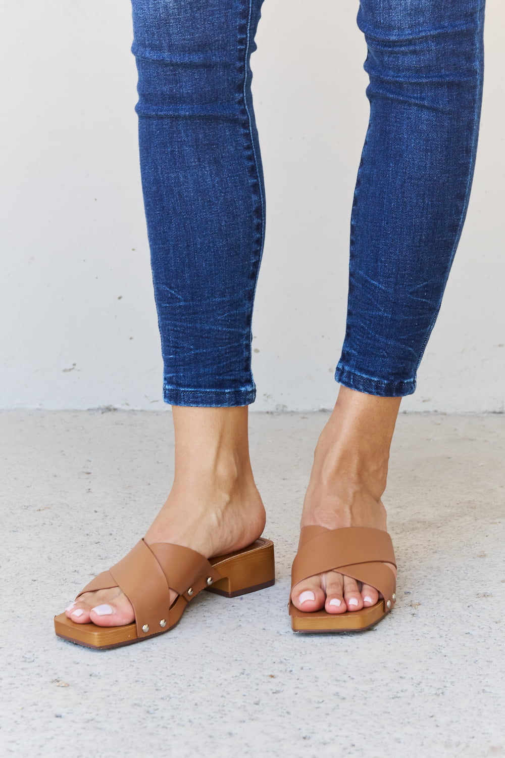 Weeboo Step Into Summer Criss Cross Wooden Clog Mule in Brown - nailedmoms