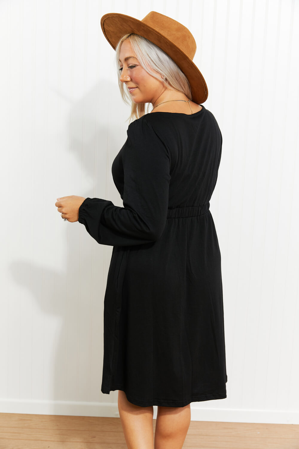 Scoop Neck Empire Waist Long Sleeve Mini Dress - nailedmoms