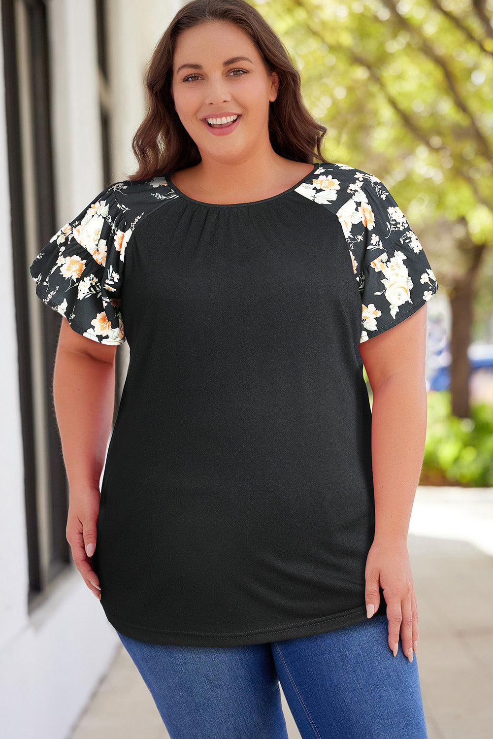 Plus Size Floral Spliced Tee Shirt - nailedmoms