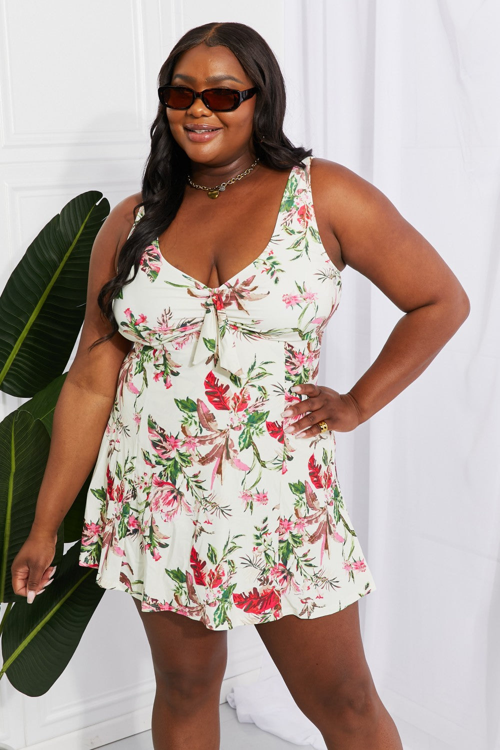 Marina West Swim Full Size Sail With Me V-Neck Swim Dress in Cream - nailedmoms