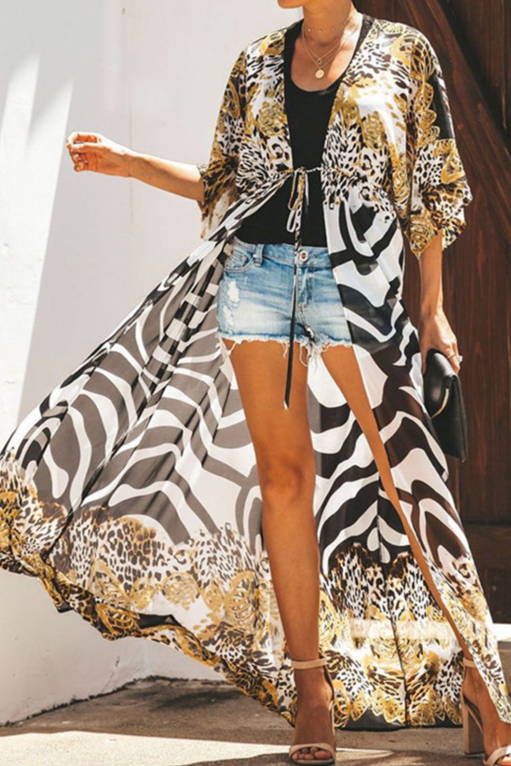 Printed Tied Duster Cardigan - nailedmoms