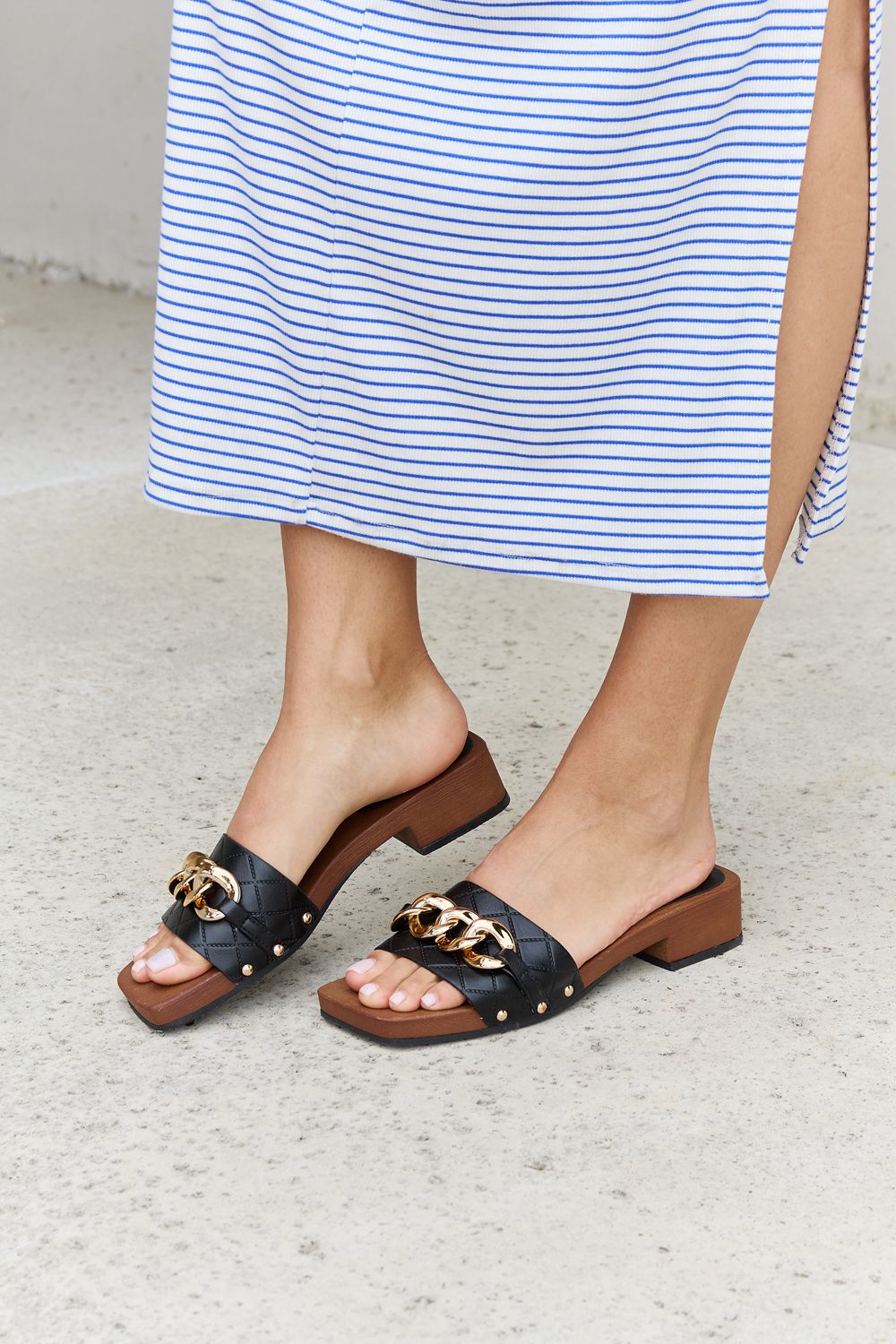 Forever Link Square Toe Chain Detail Clog Sandal in Black - nailedmoms