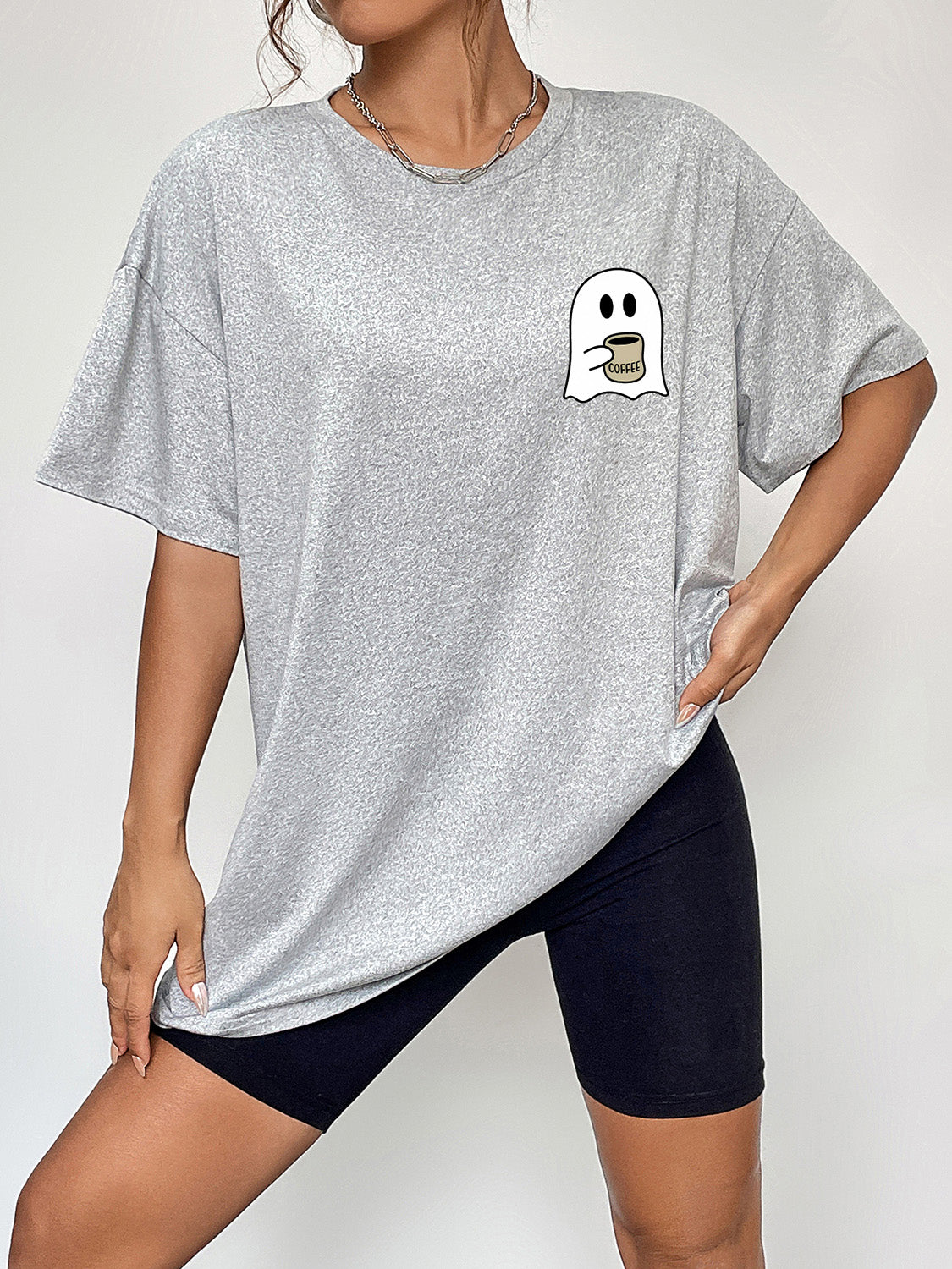 Round Neck Short Sleeve Ghost Graphic T-Shirt - nailedmoms