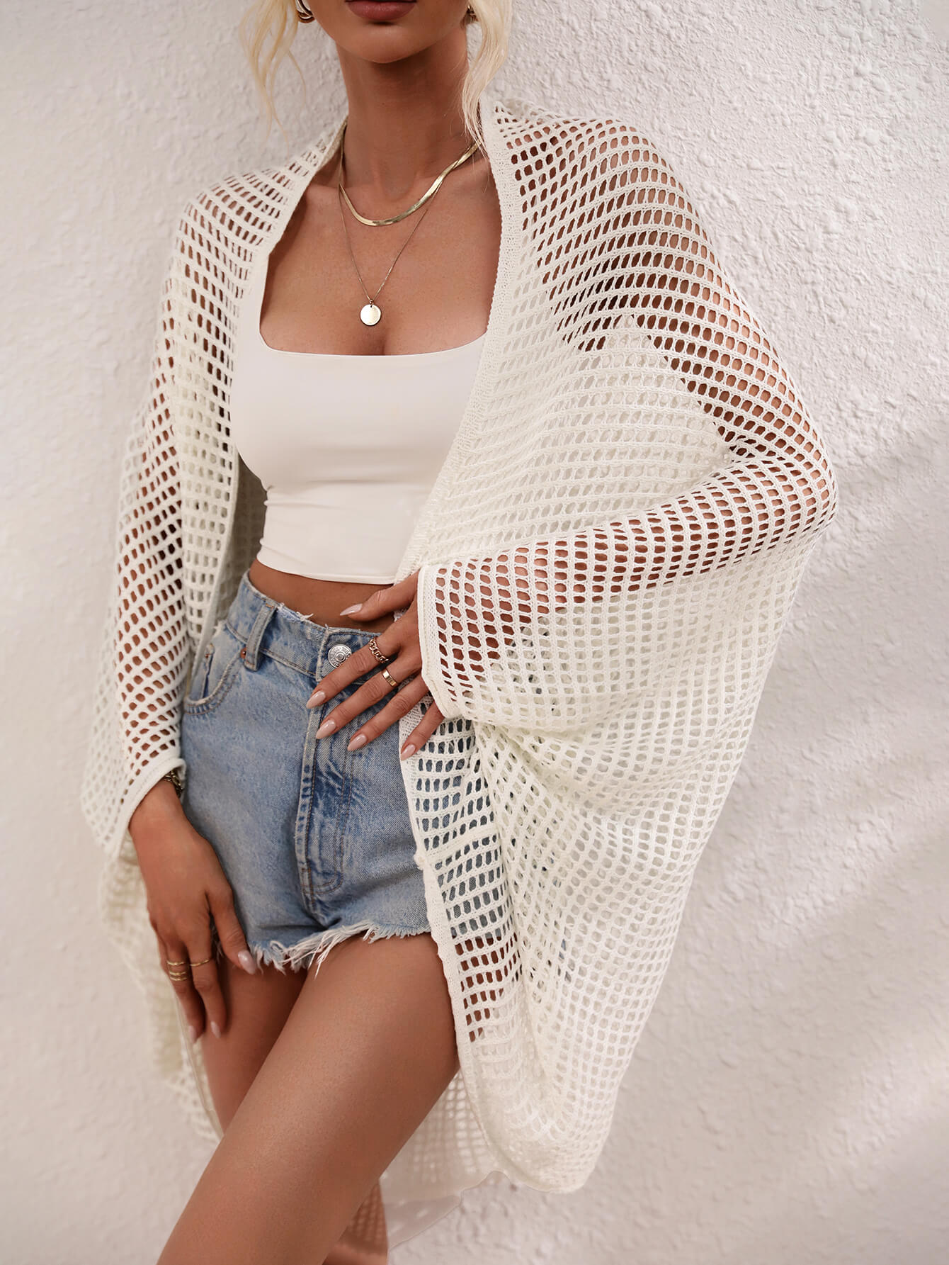 Openwork Open Front Longline Cover Up - nailedmoms