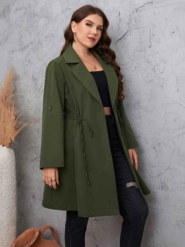 Plus Size Lapel Collar Roll-Tab Sleeve Trench Coat - nailedmoms