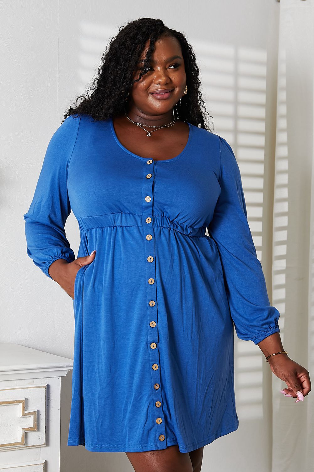 Double Take Scoop Neck Empire Waist Long Sleeve Magic Dress - nailedmoms