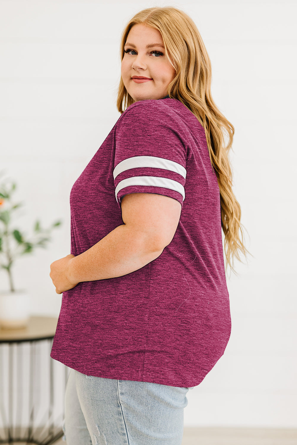 Plus Size Striped V-Neck Tee Shirt - nailedmoms
