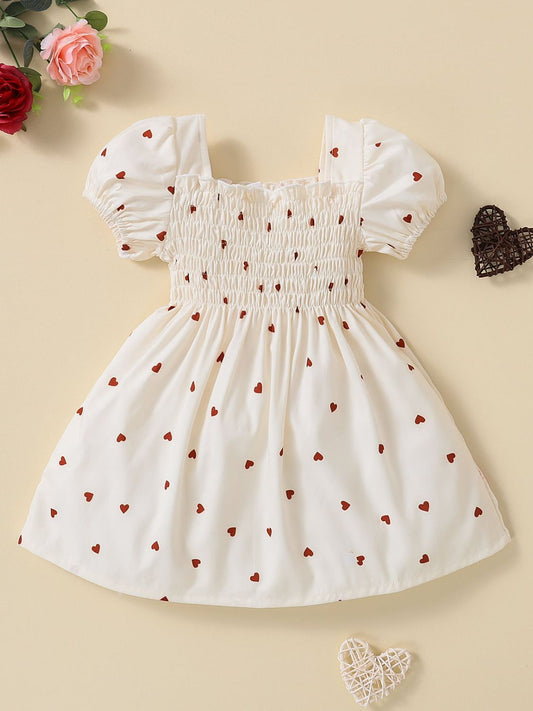 Baby Girl Heart Print Square Neck Dress - nailedmoms
