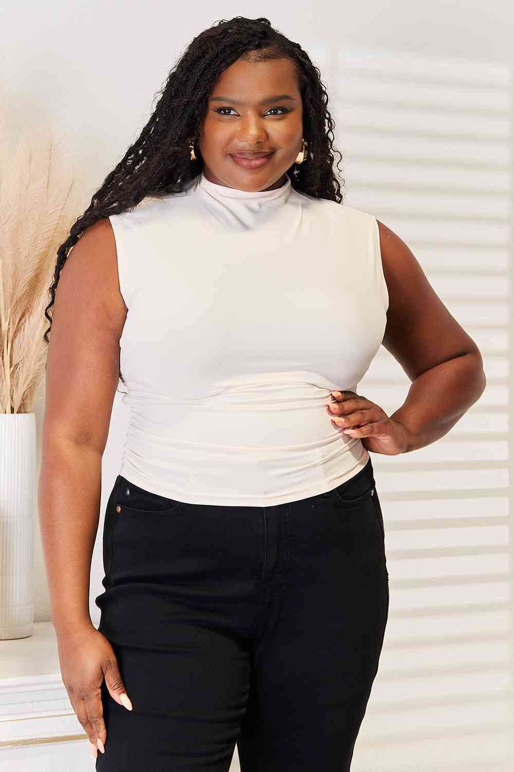 Basic Bae Mock Neck Ruched Cropped Tank - nailedmoms