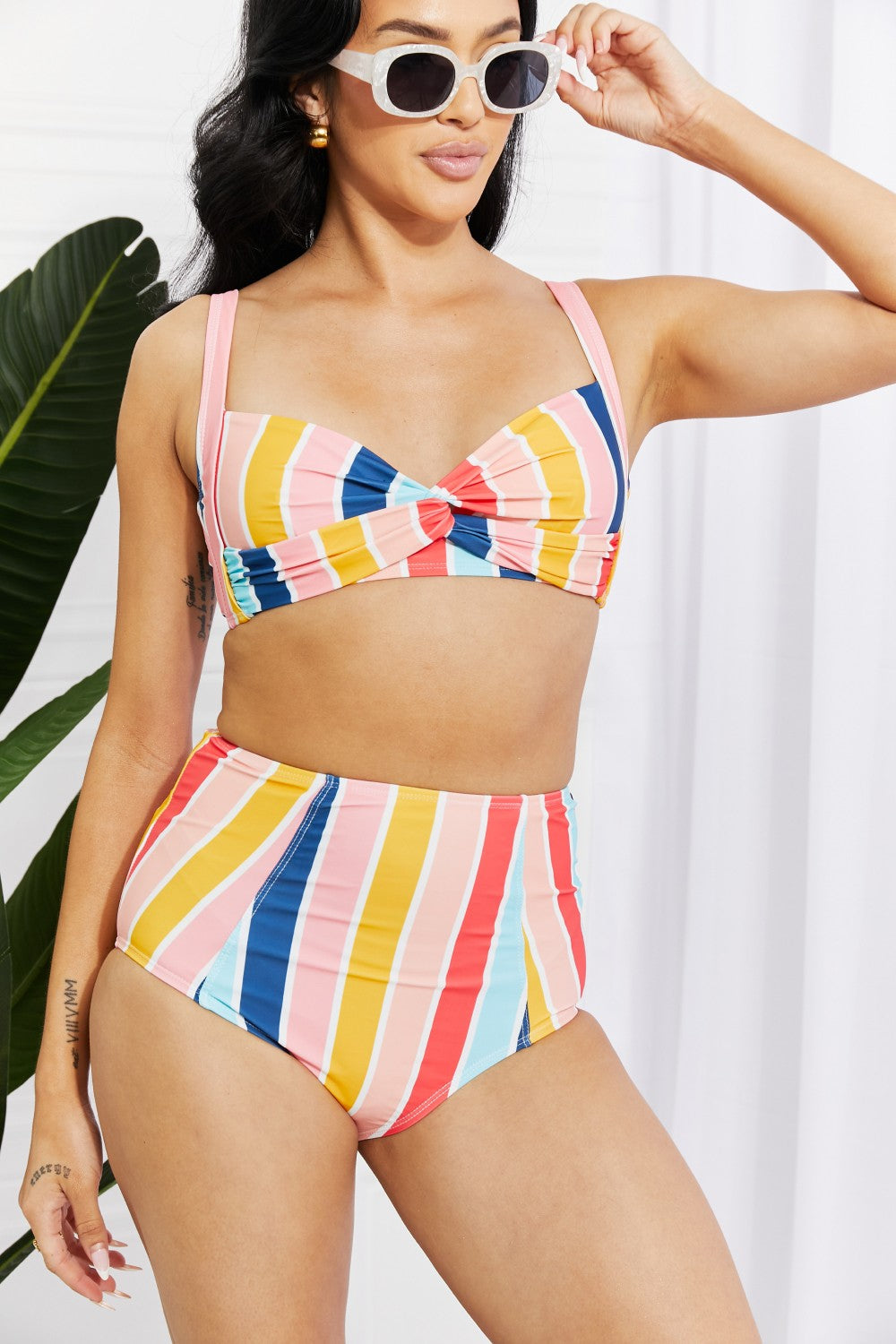 Marina West Swim Take A Dip Twist High-Rise Bikini in Stripe - nailedmoms