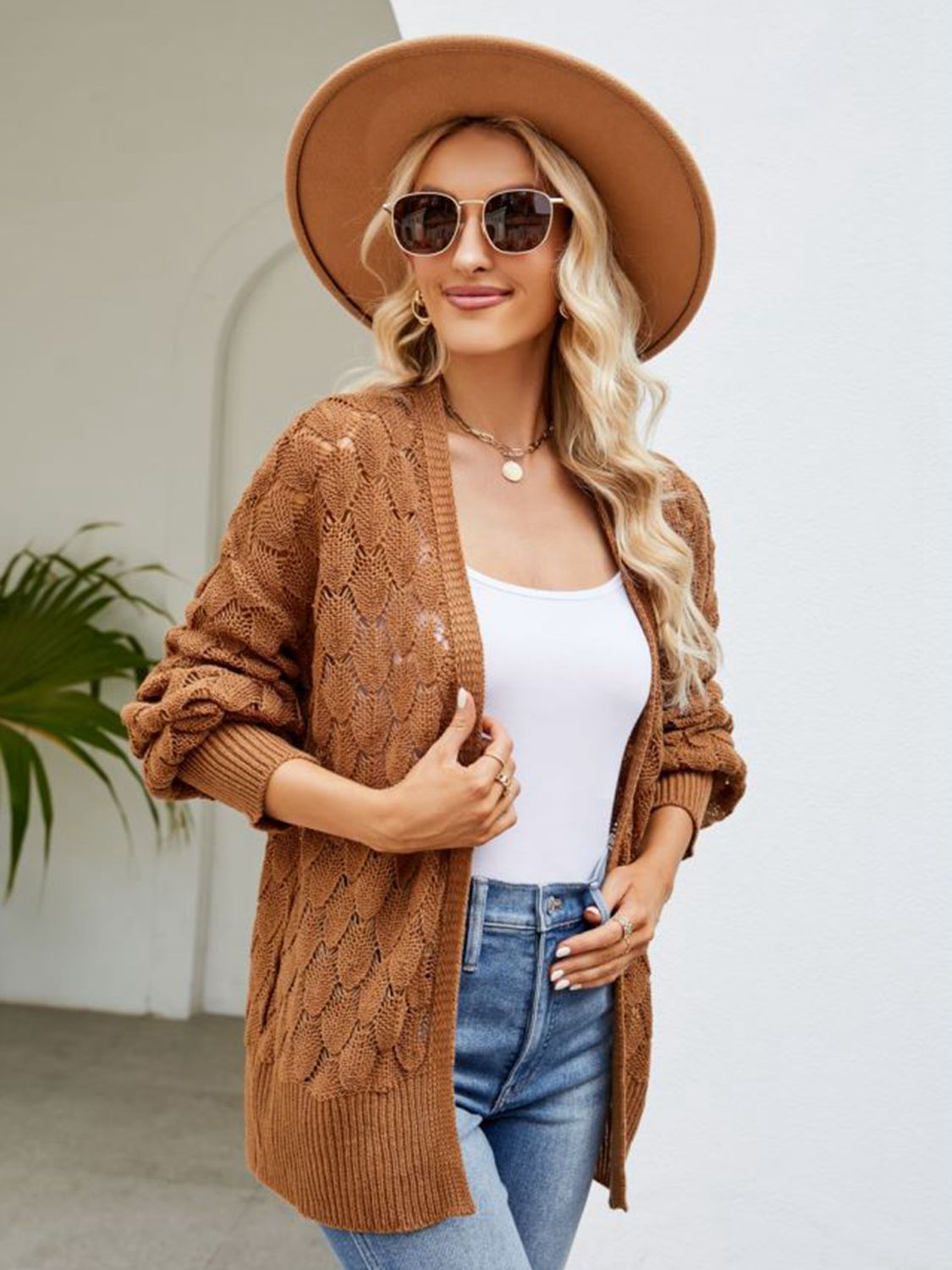 Open Front Ribbed Trim Cardigan - nailedmoms