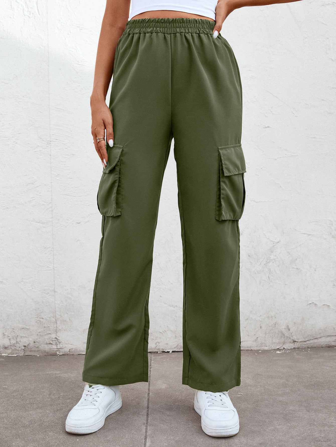 Elastic Waist Straight Leg Cargo Pants - nailedmoms