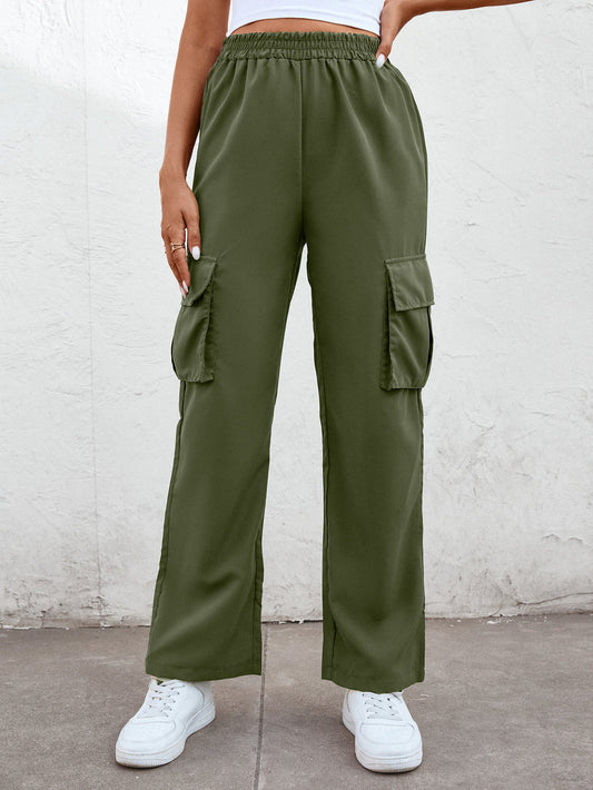 Elastic Waist Straight Leg Cargo Pants - nailedmoms
