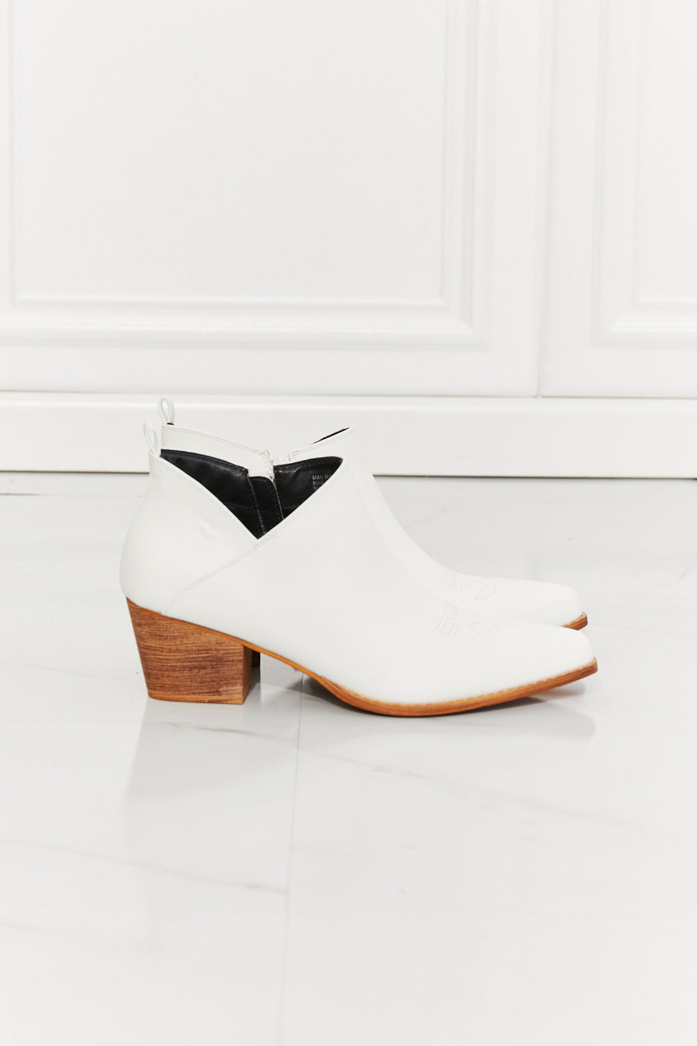MMShoes Trust Yourself Embroidered Crossover Cowboy Bootie in White - nailedmoms