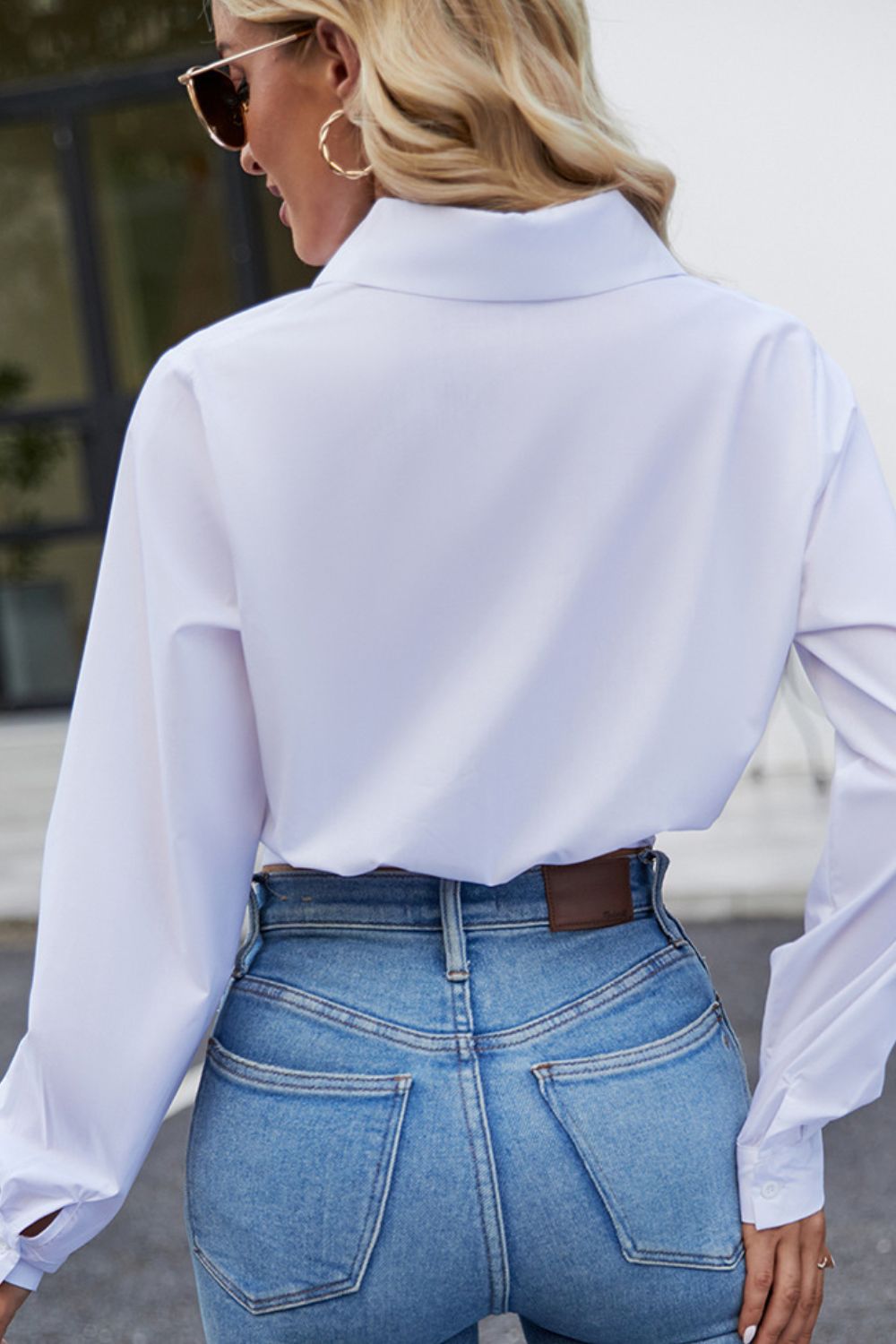 Cropped Lapel Collar Tie Waist Long Sleeve Blouse - nailedmoms