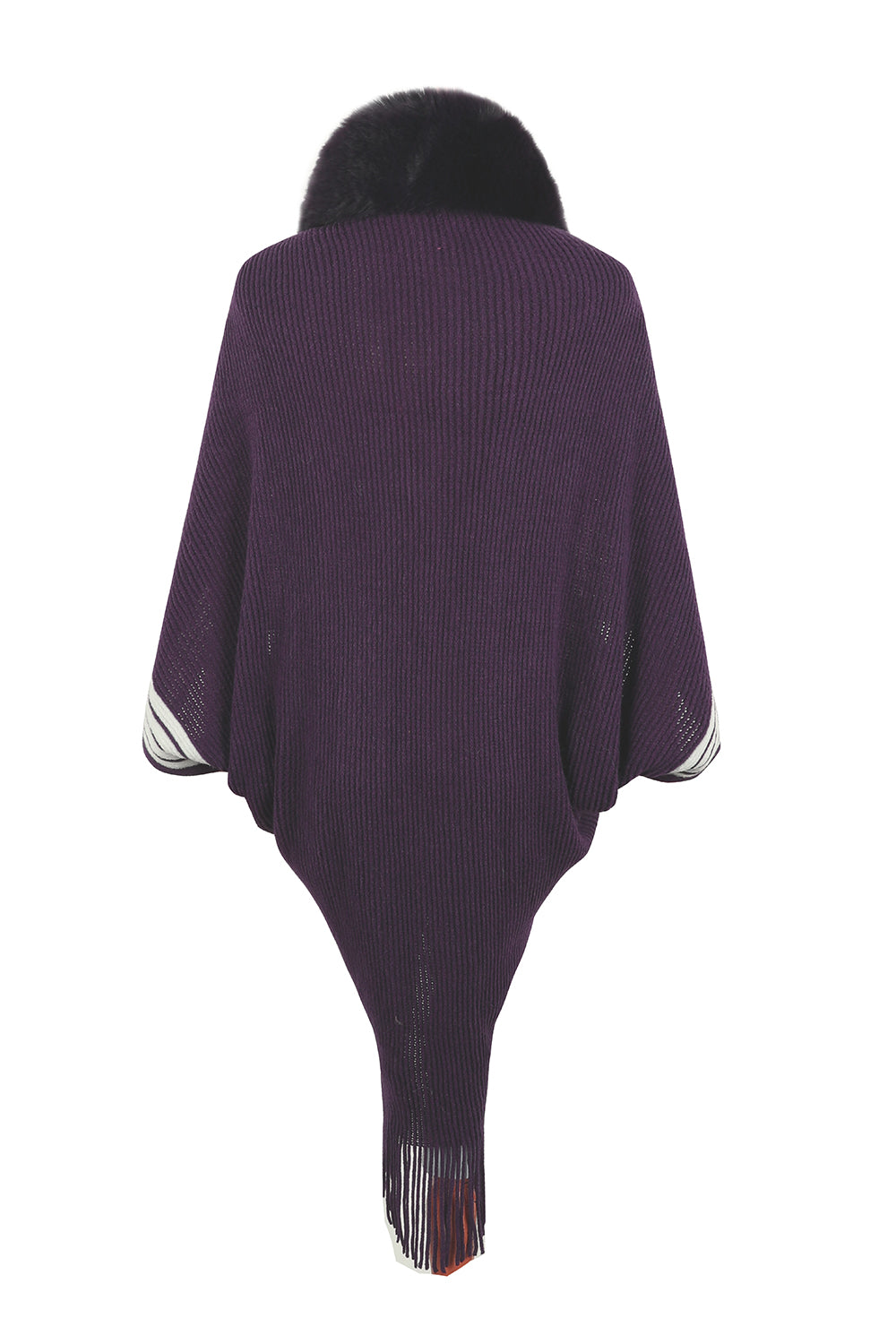 Striped Fringe Detail Long Sleeve Poncho - nailedmoms
