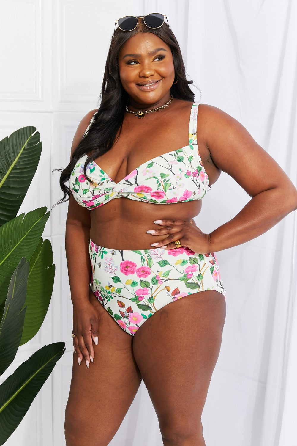 Marina West Swim Take A Dip Twist High-Rise Bikini in Cream - nailedmoms