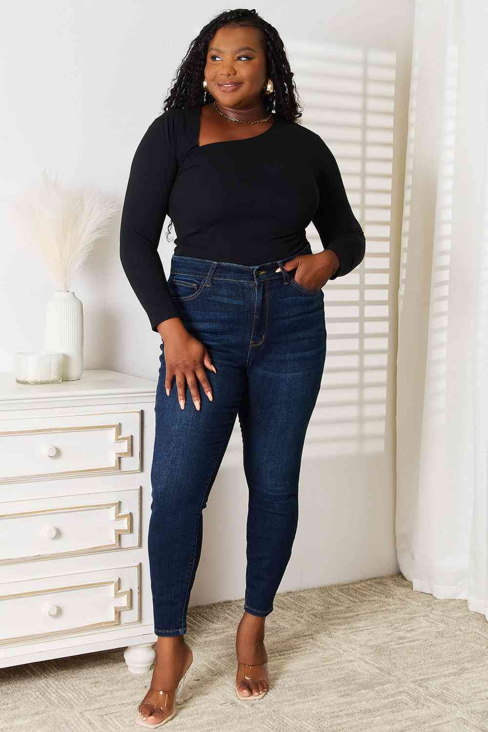 Basic Bae Asymmetrical Neck Long Sleeve Top - nailedmoms
