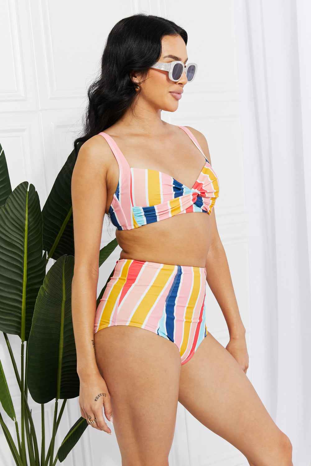 Marina West Swim Take A Dip Twist High-Rise Bikini in Stripe - nailedmoms