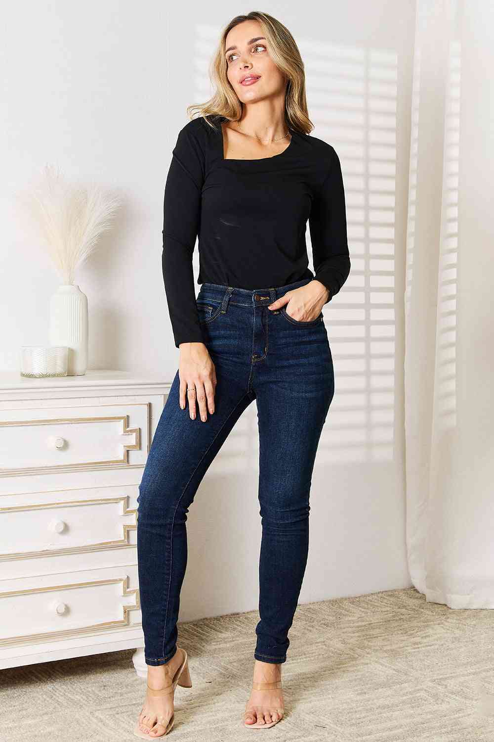 Basic Bae Asymmetrical Neck Long Sleeve Top - nailedmoms