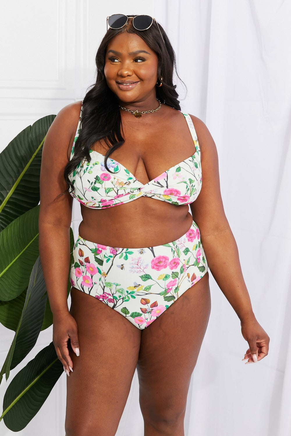 Marina West Swim Take A Dip Twist High-Rise Bikini in Cream - nailedmoms