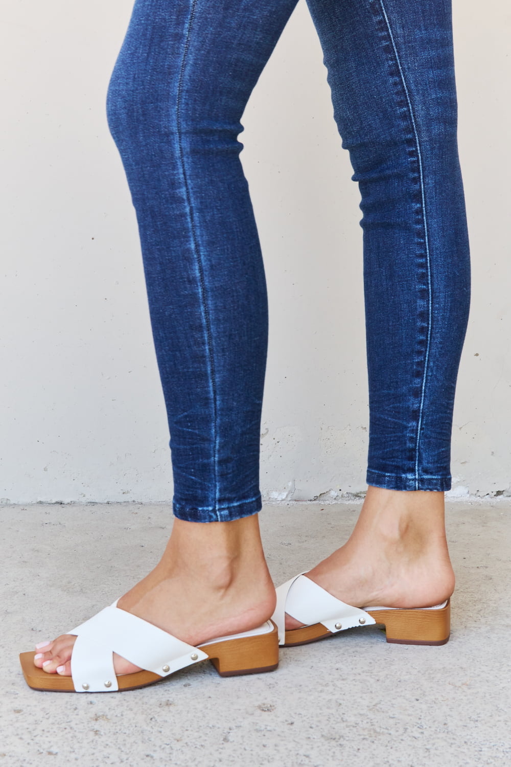 Weeboo Step Into Summer Criss Cross Wooden Clog Mule in White - nailedmoms