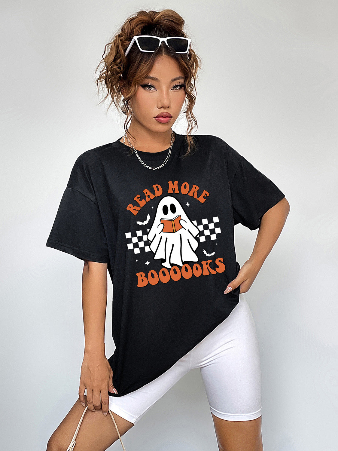Round Neck Short Sleeve Ghost Graphic T-Shirt - nailedmoms