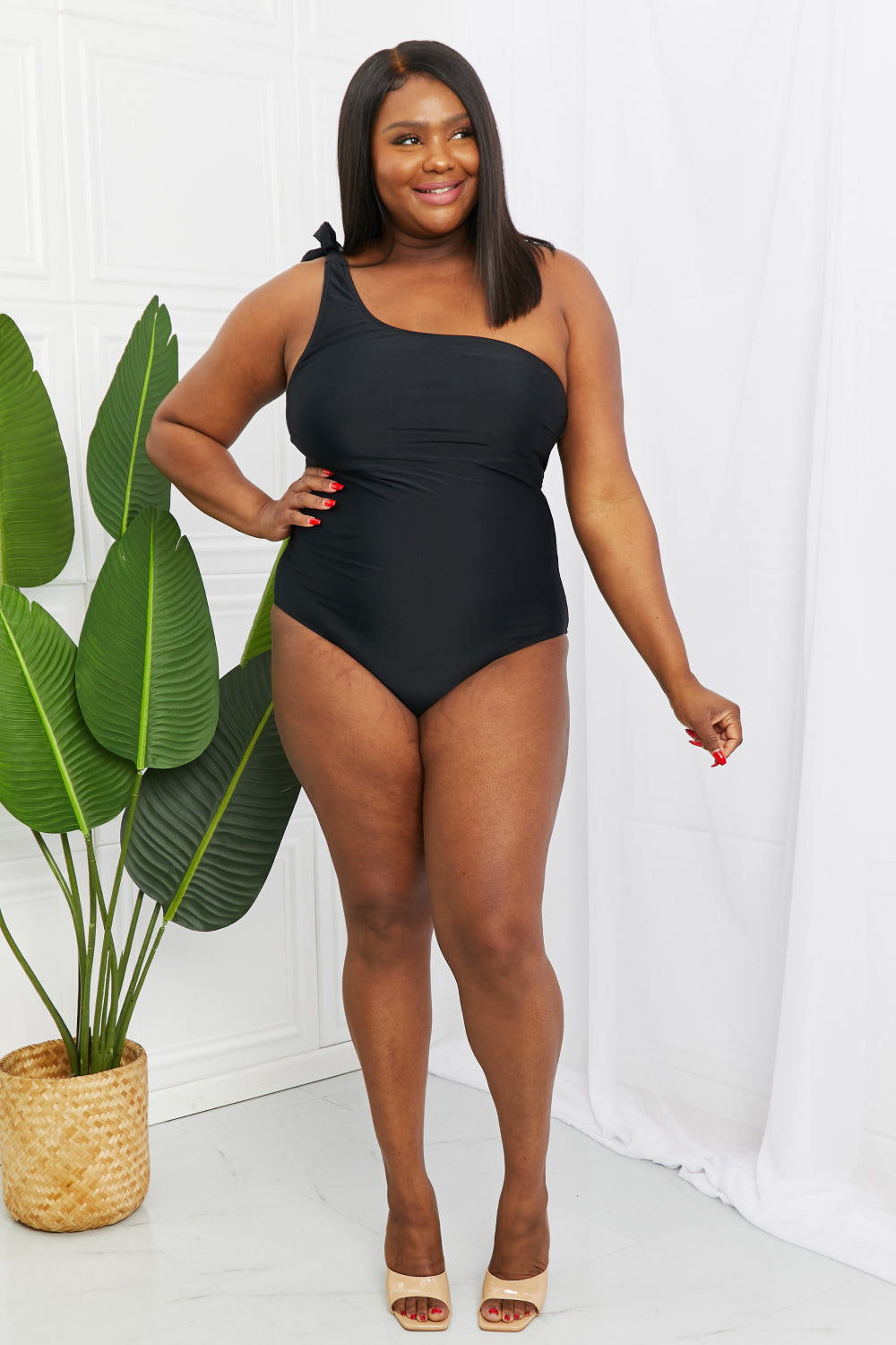 Marina West Swim Deep End One-Shoulder One-Piece Swimsuit in Black - nailedmoms
