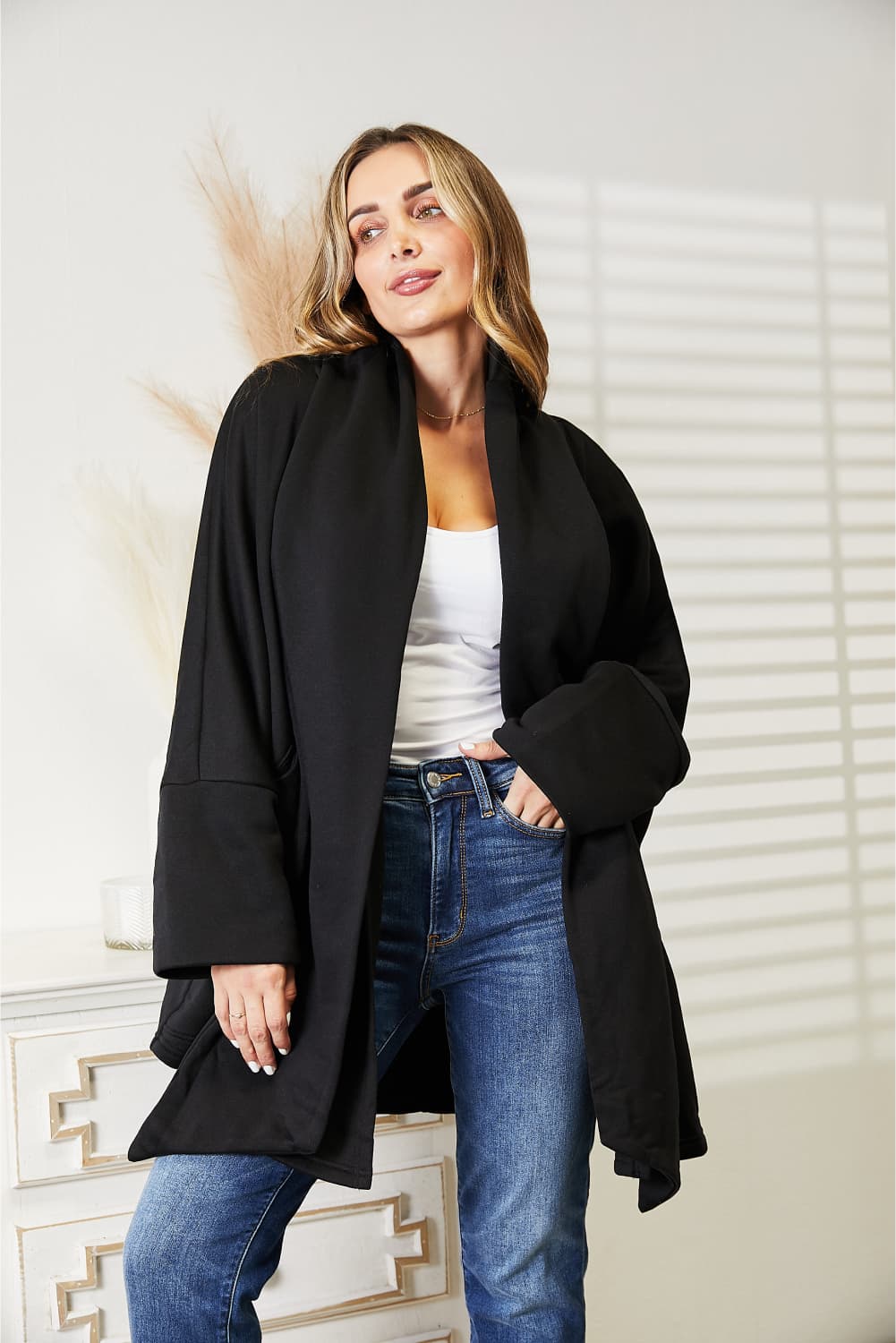 HEYSON Full Size Open Front Cardigan with Scarf Design - nailedmoms