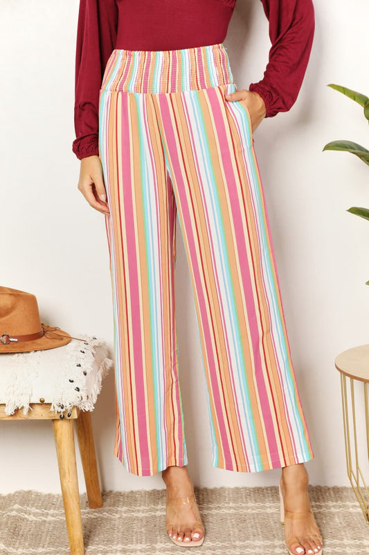 Double Take Striped Smocked Waist Pants with Pockets - nailedmoms