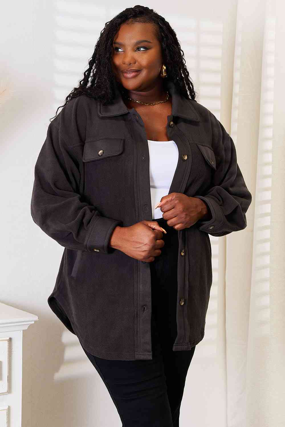 Heimish Cozy Girl Full Size Button Down Shacket - nailedmoms