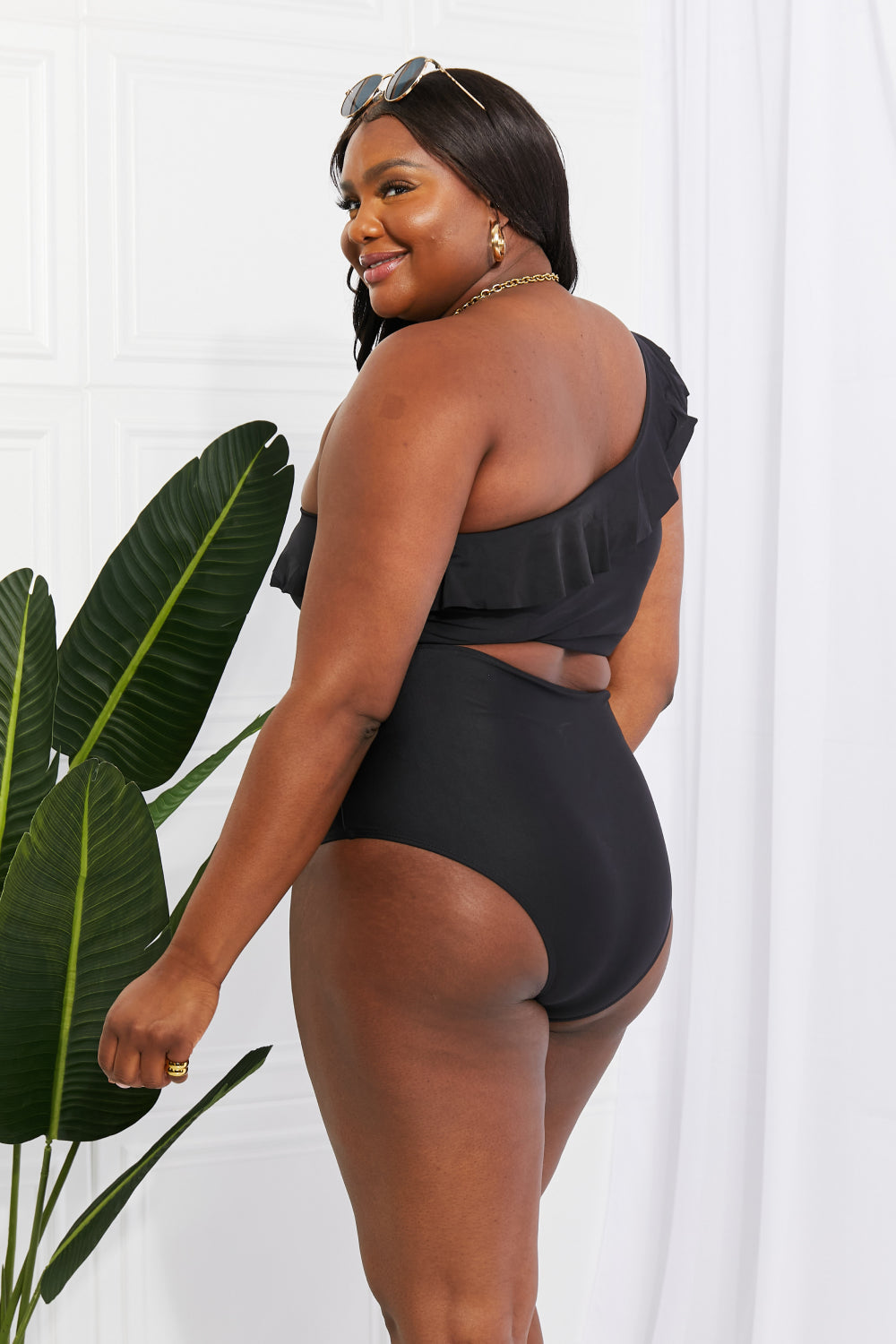Marina West Swim Seaside Romance Ruffle One-Shoulder Bikini in Black - nailedmoms