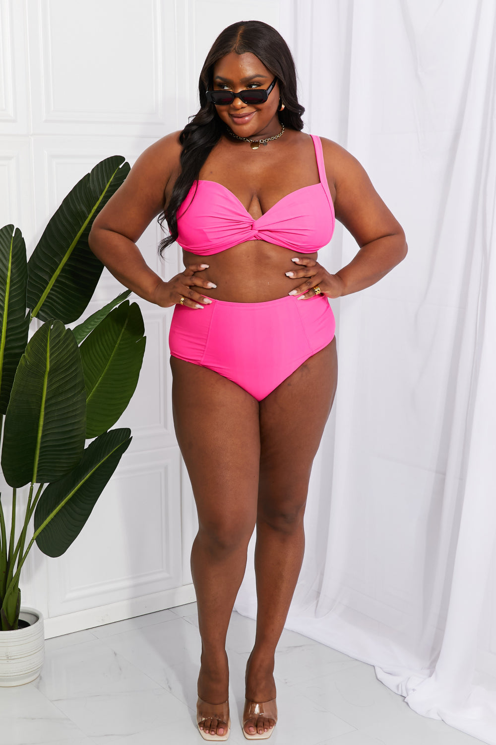 Marina West Swim Take A Dip Twist High-Rise Bikini in Pink - nailedmoms