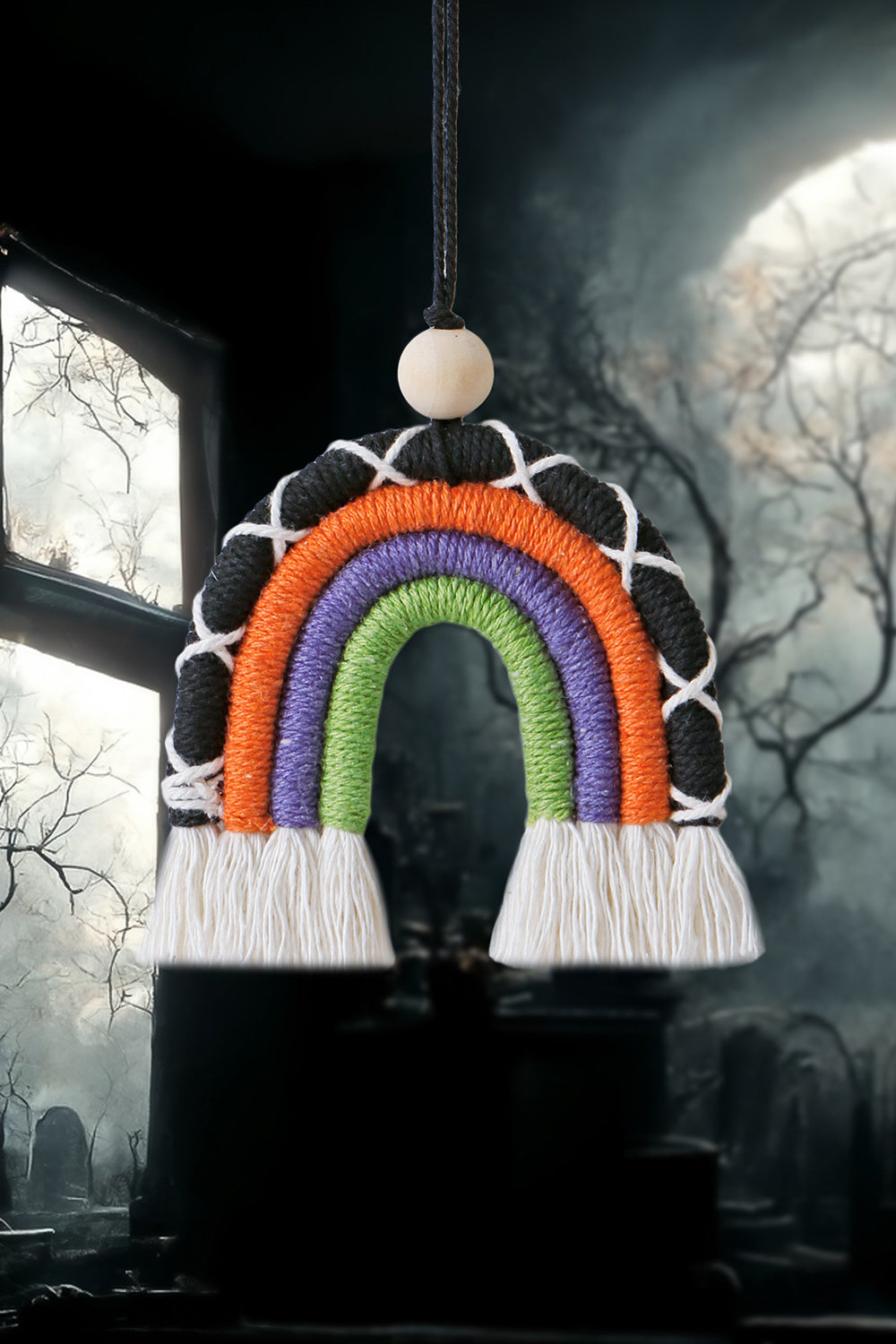 Fringe Macrame Rainbow Shape Wood Bead Cotton Keychain - nailedmoms