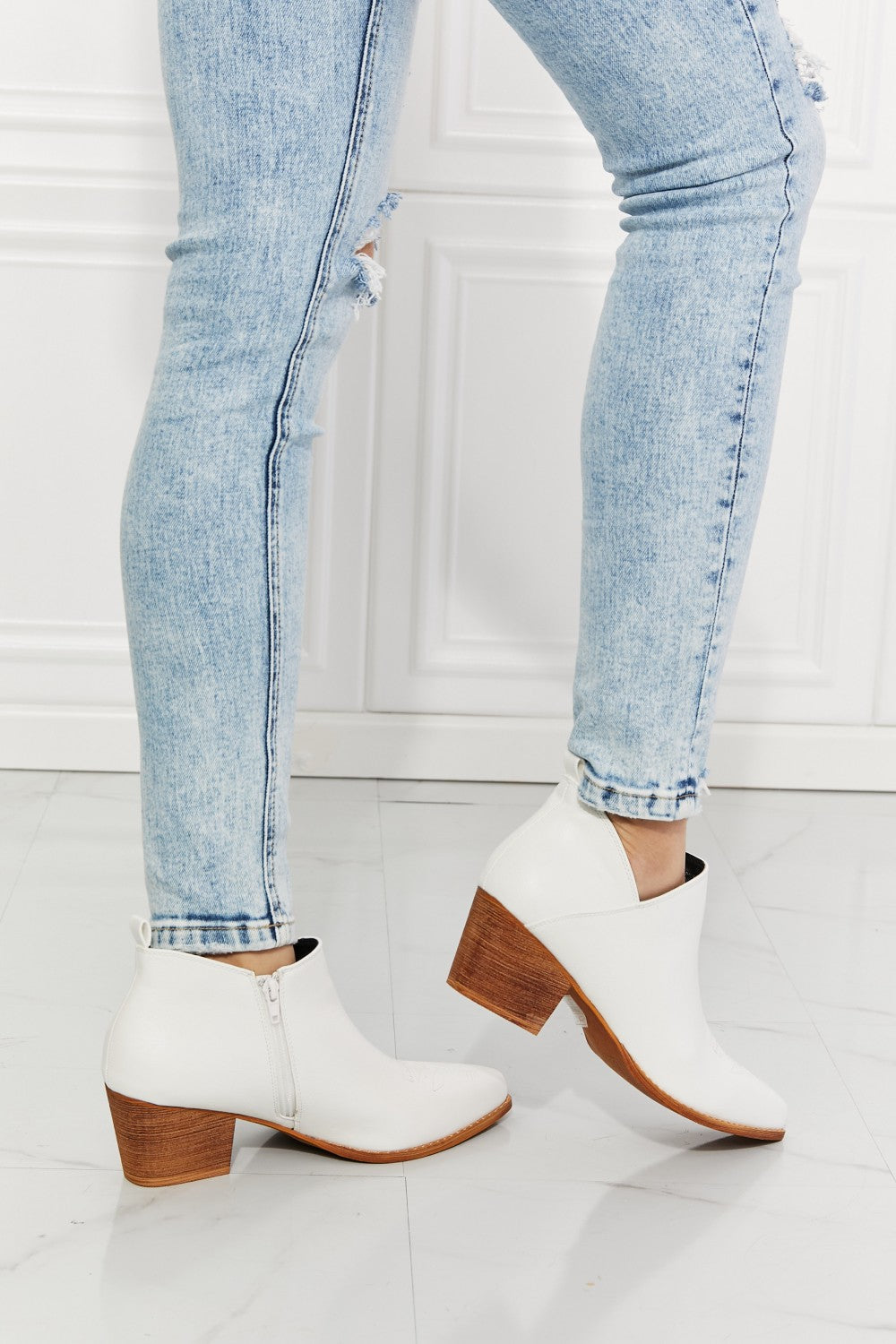 MMShoes Trust Yourself Embroidered Crossover Cowboy Bootie in White - nailedmoms