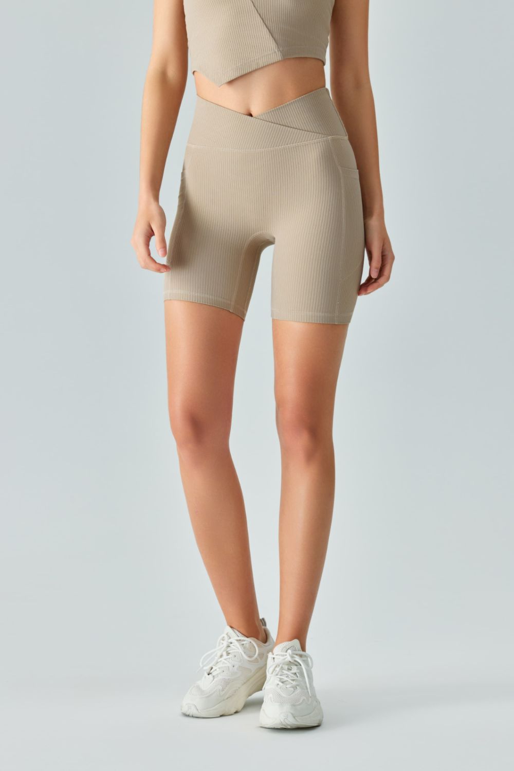 V-Waist Ribbed Sports Biker Shorts with Pockets - nailedmoms