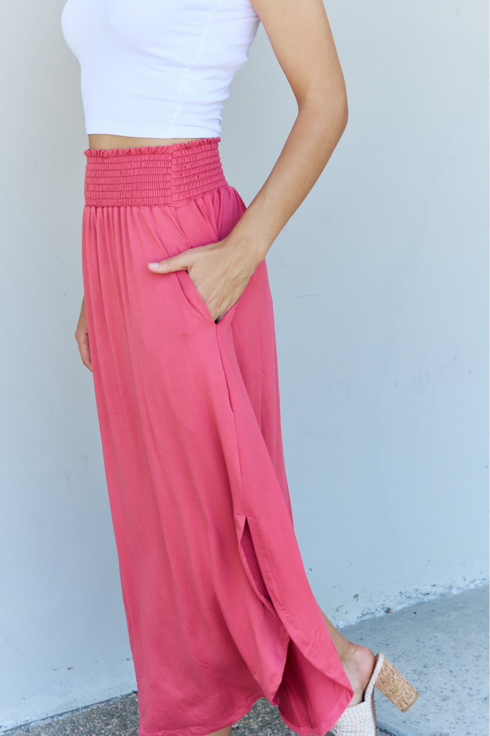 Doublju Comfort Princess Full Size High Waist Scoop Hem Maxi Skirt in Hot Pink - nailedmoms