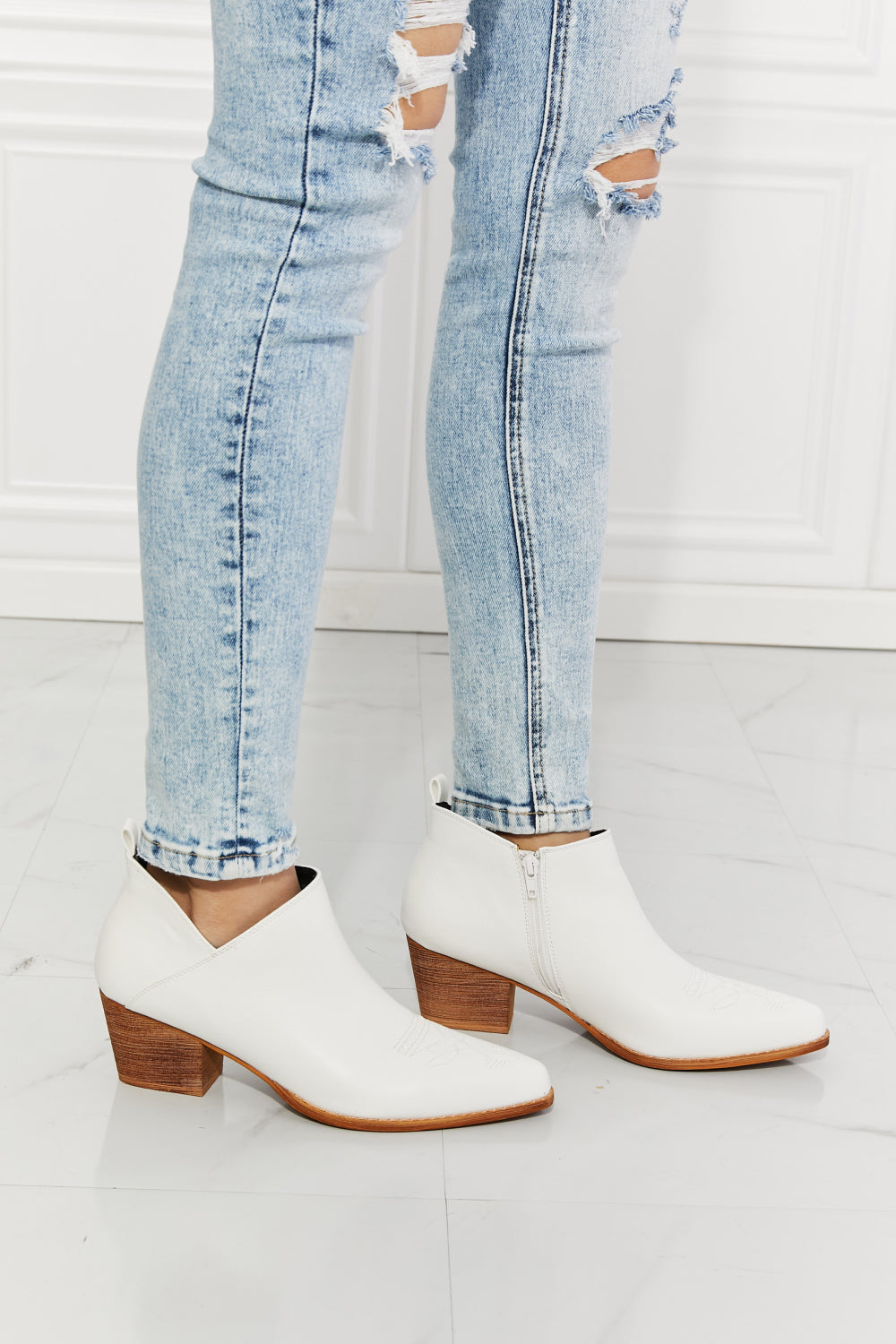 MMShoes Trust Yourself Embroidered Crossover Cowboy Bootie in White - nailedmoms