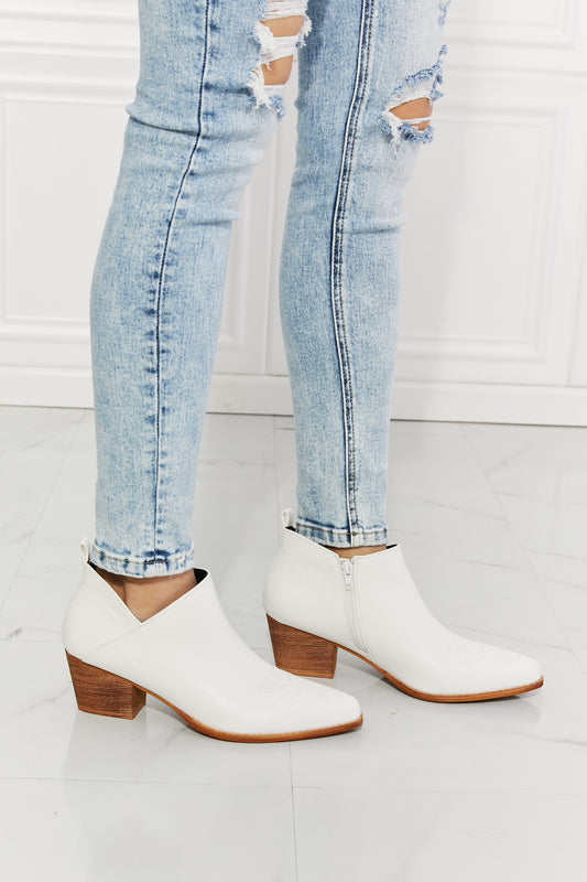 MMShoes Trust Yourself Embroidered Crossover Cowboy Bootie in White - nailedmoms