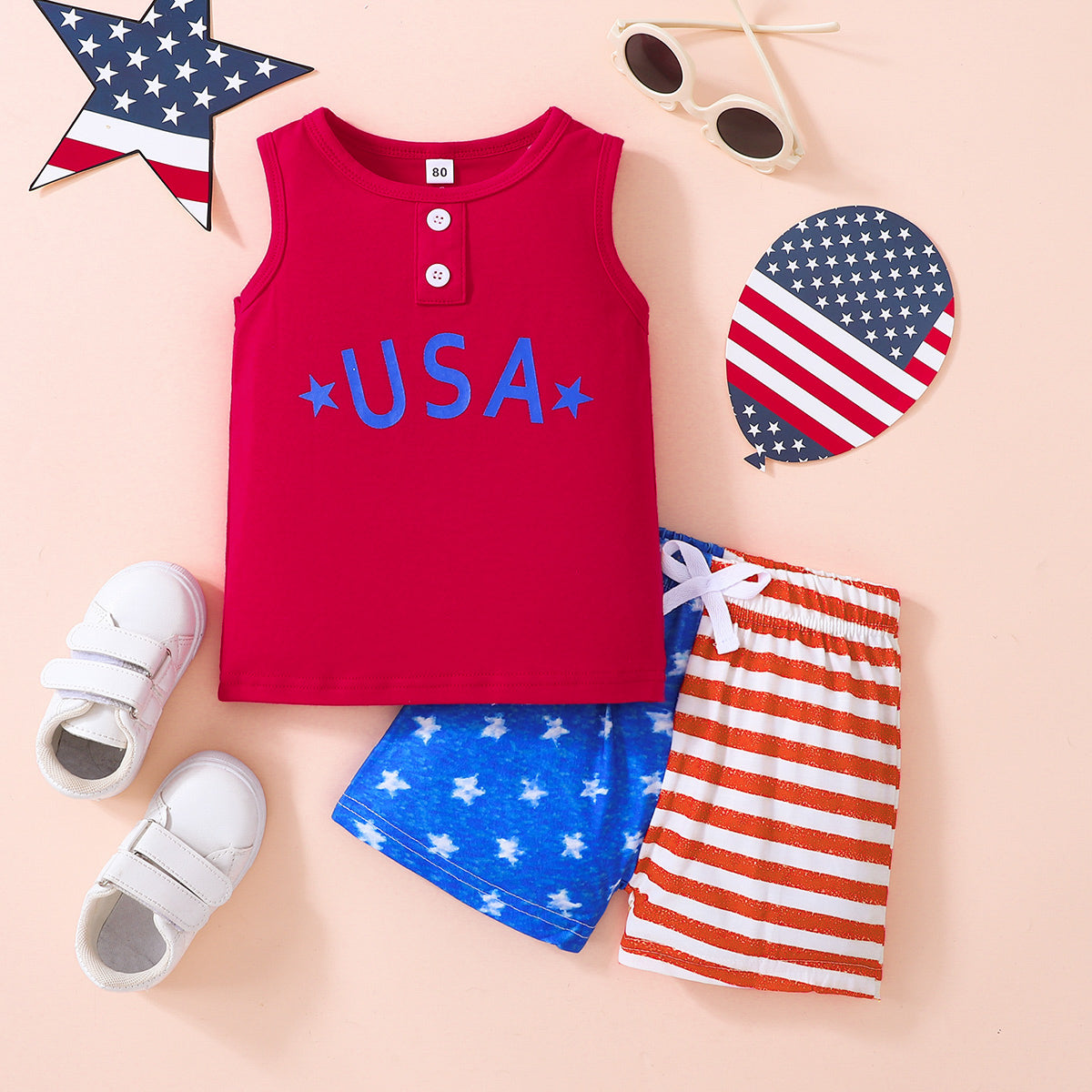 Kids USA Graphic Tank and Star and Stripe Shorts Set - nailedmoms