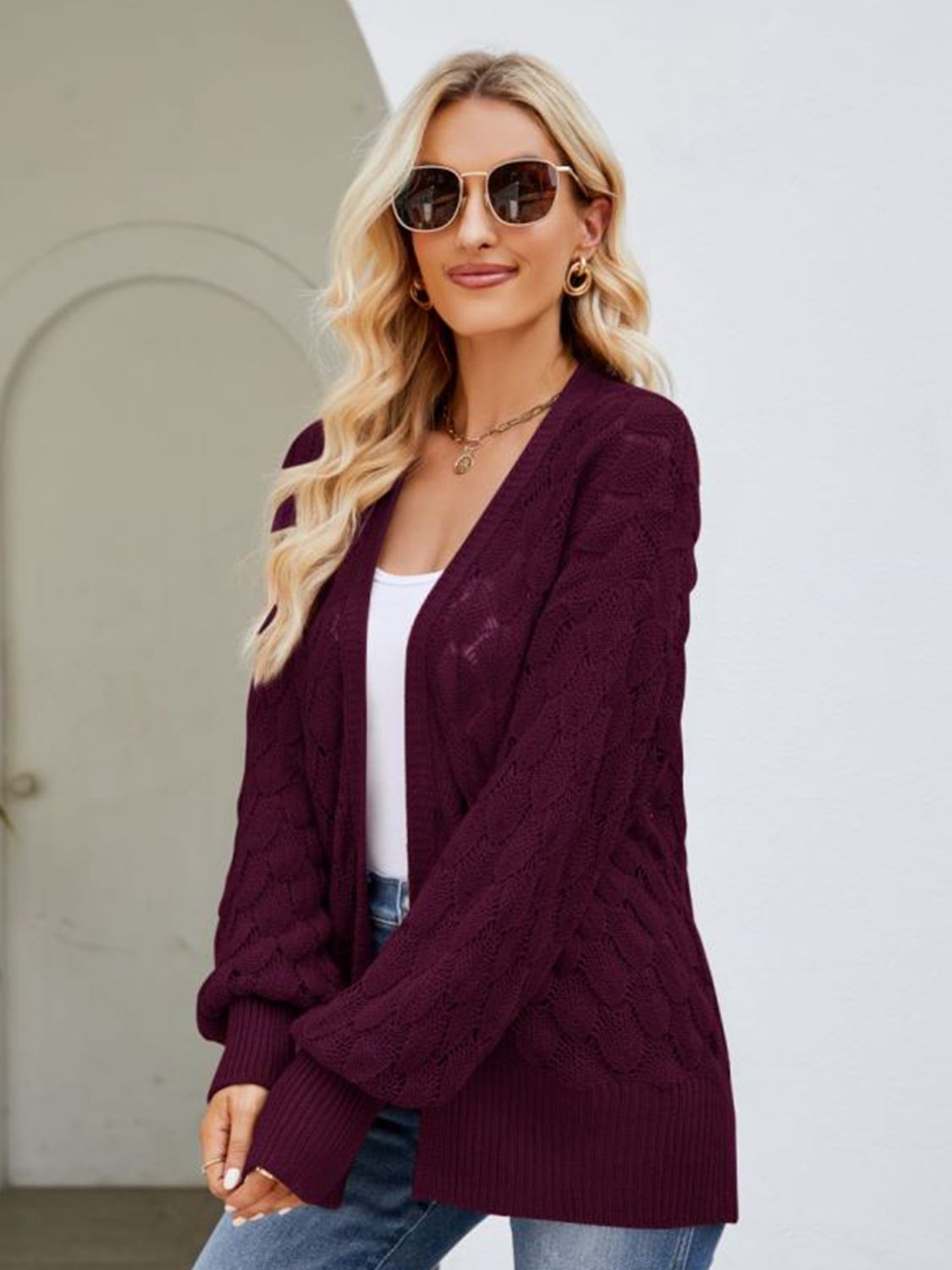 Open Front Ribbed Trim Cardigan - nailedmoms
