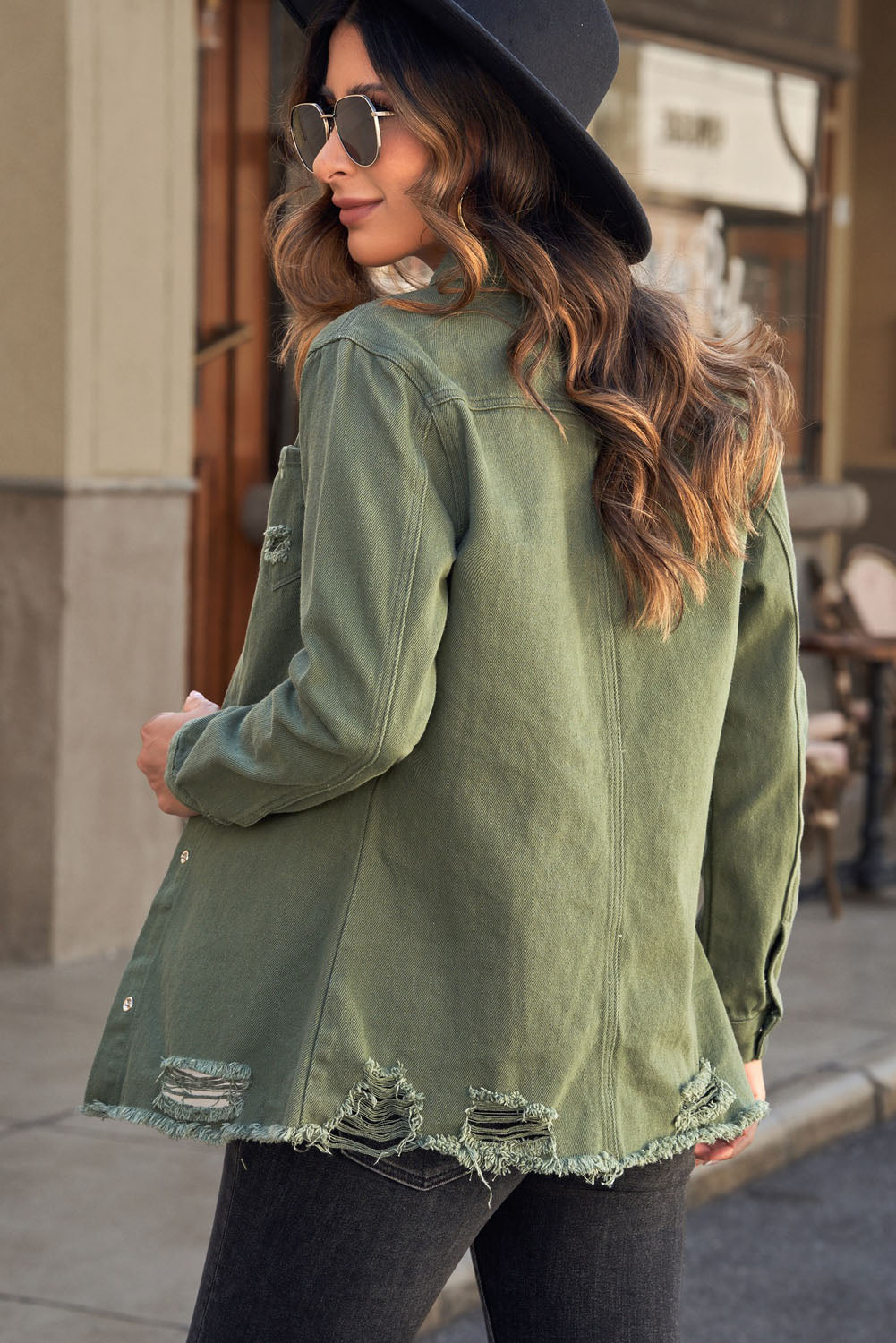 Distressed Snap Down Denim Jacket - nailedmoms